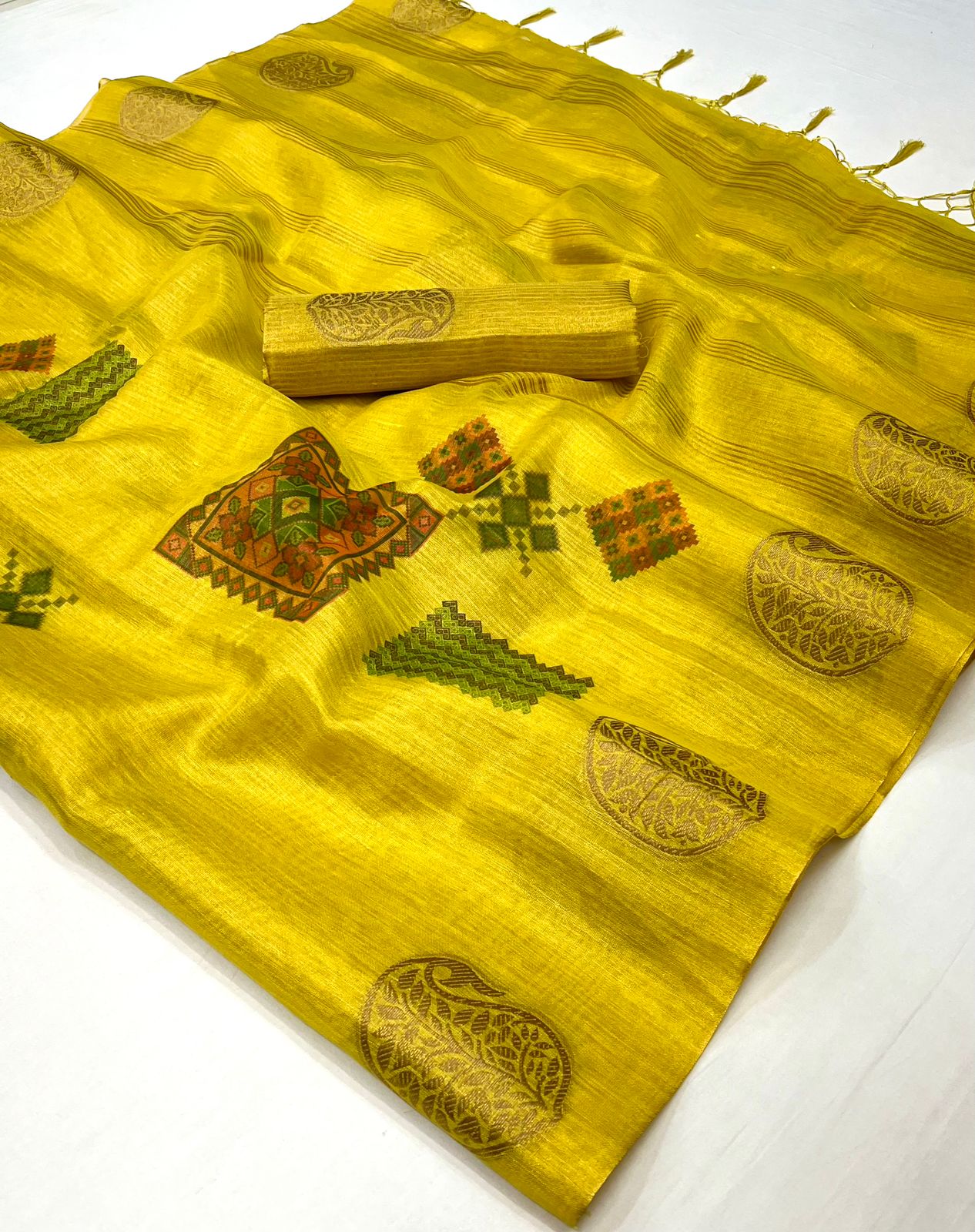 Printed Handloom Zari Tissue Silk Saree