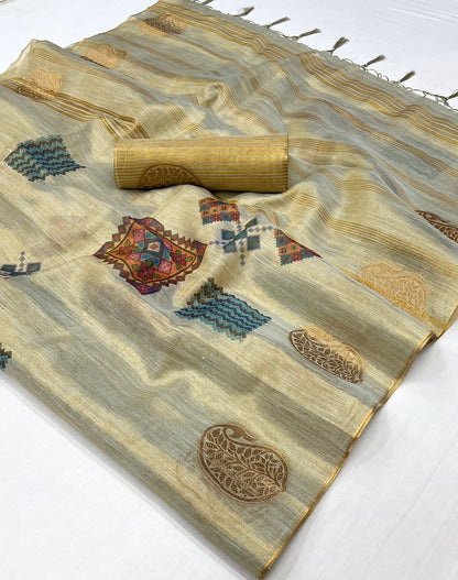 Printed Handloom Zari Tissue Silk Saree