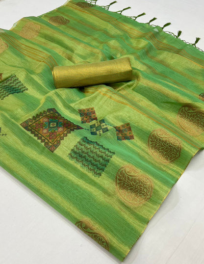 Printed Handloom Zari Tissue Silk Saree