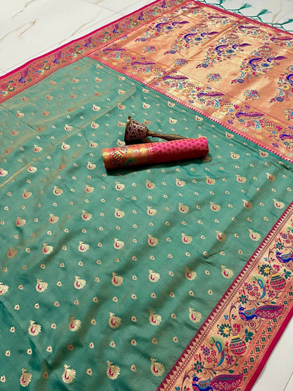 Peacock Design Soft Kanjivaram Paithani Silk Saree