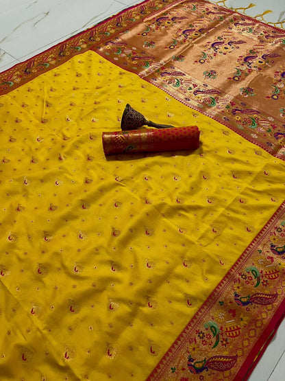 Peacock Design Soft Kanjivaram Paithani Silk Saree