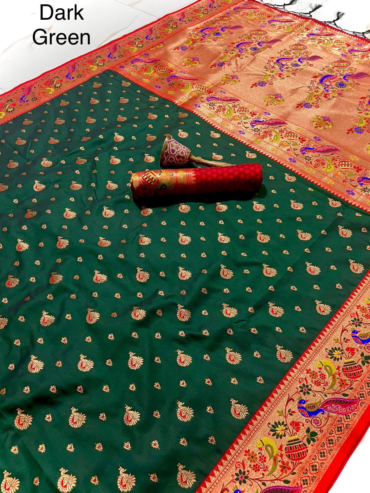 Peacock Design Soft Kanjivaram Paithani Silk Saree