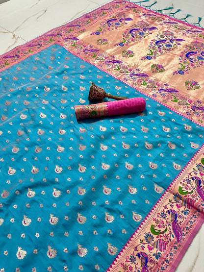 Peacock Design Soft Kanjivaram Paithani Silk Saree