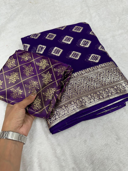 Soft Georgette Saree With Fancy Jacquard Blouse