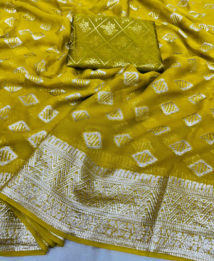 Soft Georgette Saree With Fancy Jacquard Blouse