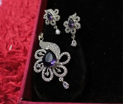 Beautiful CZ Pendant Set With Earrings