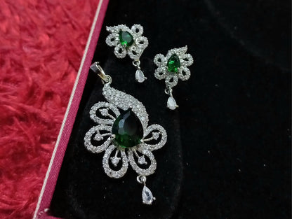 Beautiful CZ Pendant Set With Earrings