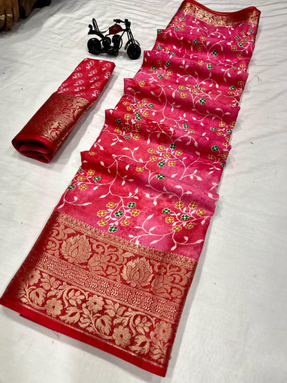 Soft Dola Silk Saree With Jacquard Kanjivaram Border