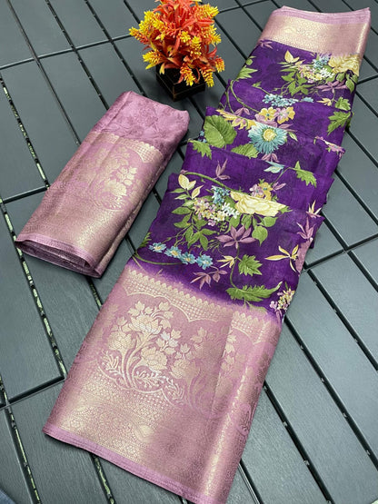 Dola Silk Saree With Jacquard Border and Floral Design