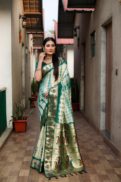 Beautiful Sibory Printed Paithani Silk Saree