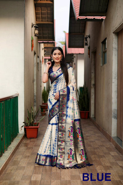 Beautiful Sibory Printed Paithani Silk Saree