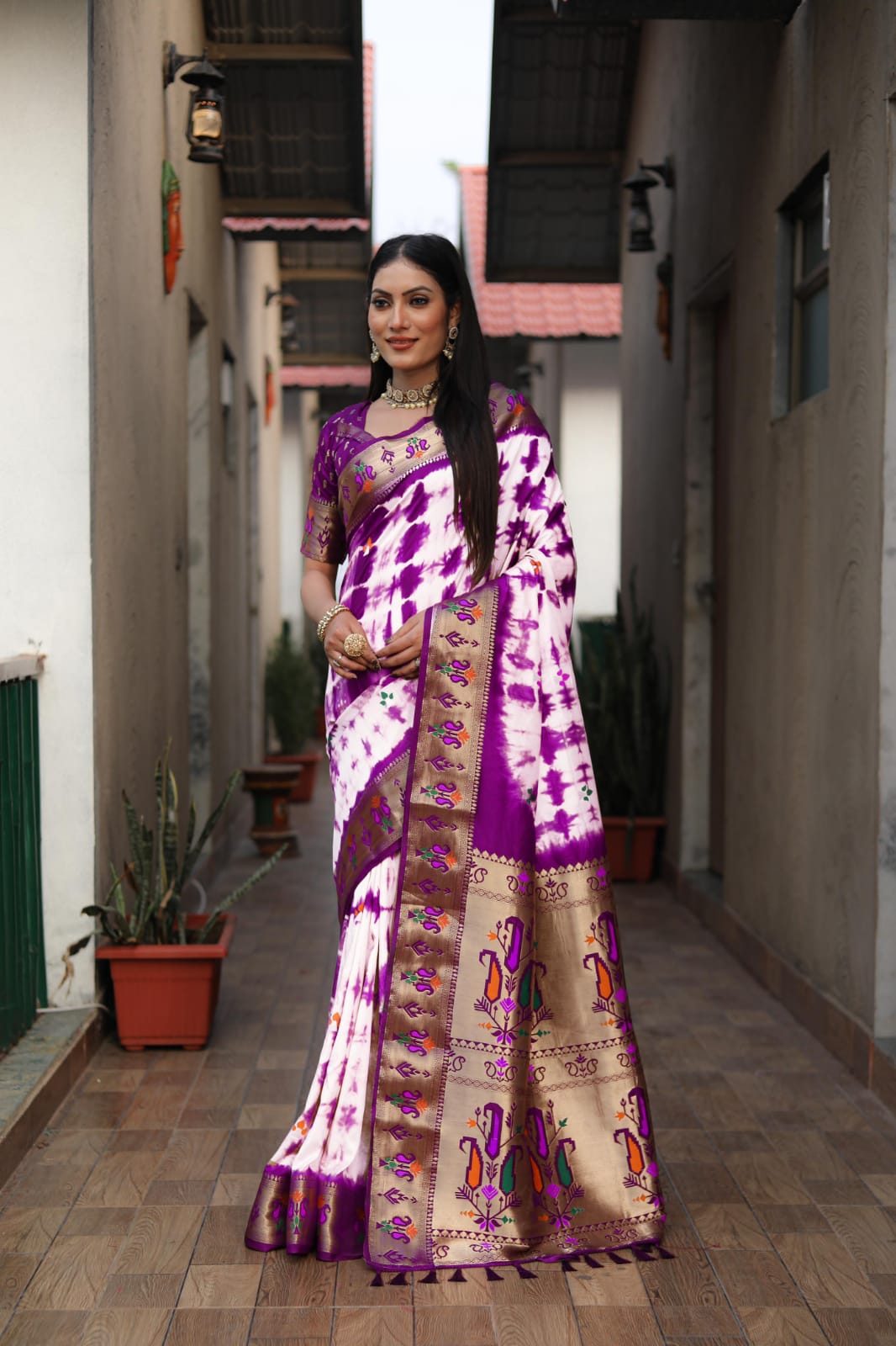 Beautiful Sibory Printed Paithani Silk Saree