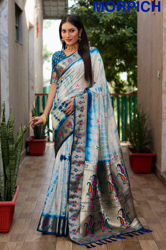 Beautiful Sibory Printed Paithani Silk Saree