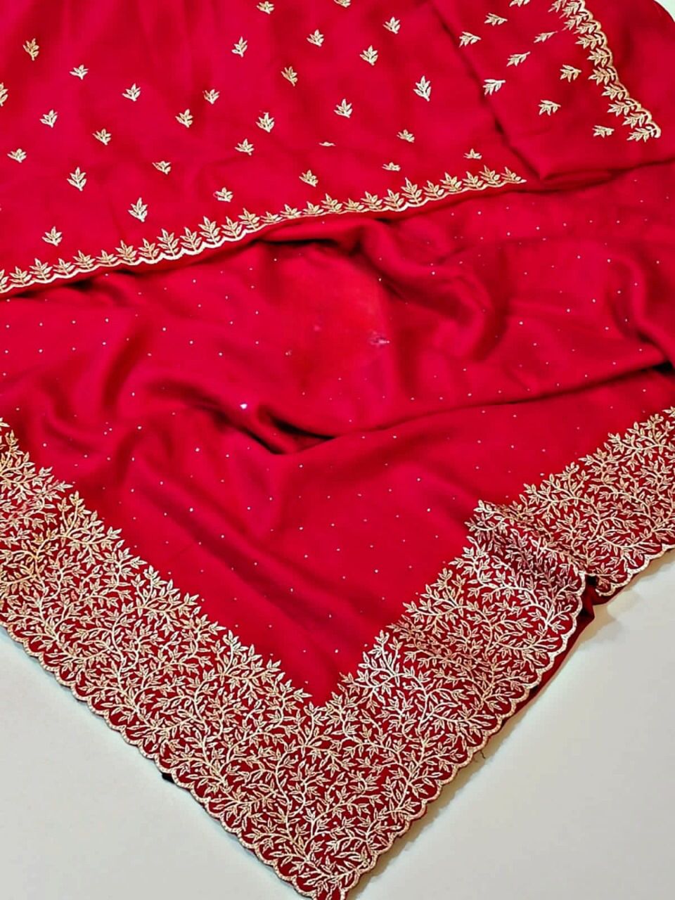 Soft Vichitra Silk Saree With Siroski Work and Embroidery Pallu