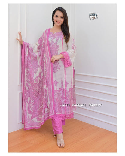 Beautiful Muslin Pink Kurti Set With Embroidery