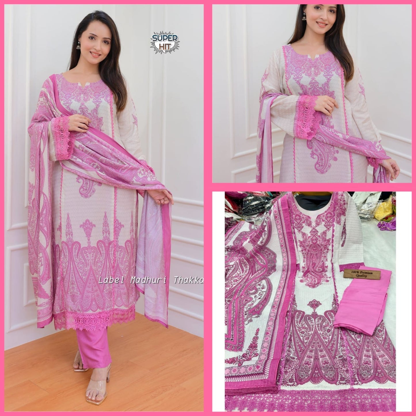 Beautiful Muslin Pink Kurti Set With Embroidery