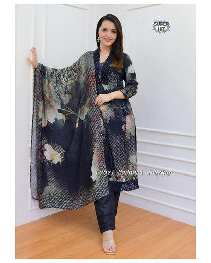 Beautiful Muslin Black Printed Kurti Set