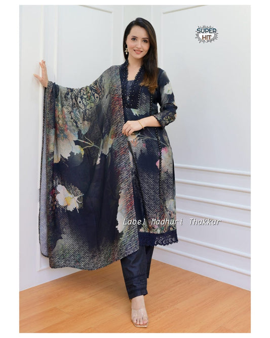 Beautiful Muslin Black Printed Kurti Set