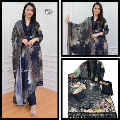 Beautiful Muslin Black Printed Kurti Set