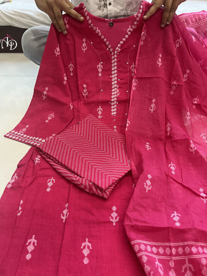 Soft Cotton Kurti Set With Stylish Block Print and Mul Mul Duppatta