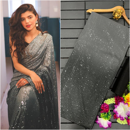 Black Georgette Seuqence Embroidery Work Saree