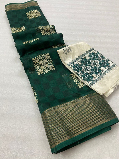 Muslin Jute Cotton Saree With Jacquard Weaving Border