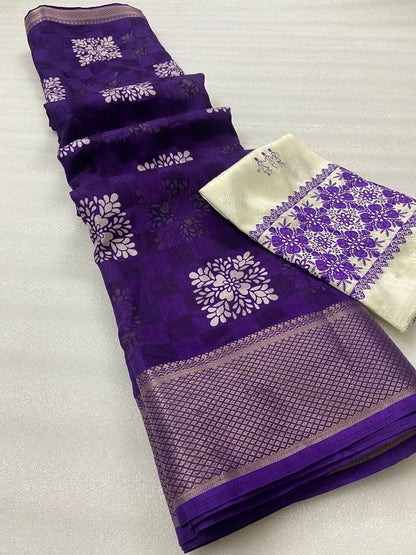 Muslin Jute Cotton Saree With Jacquard Weaving Border