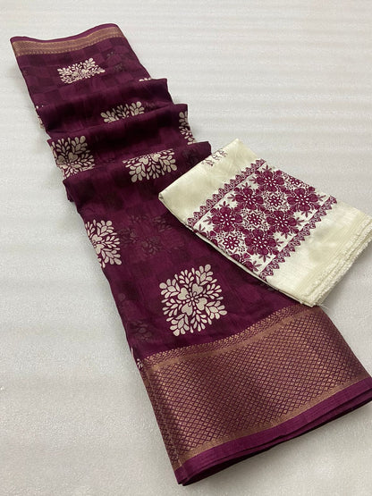 Muslin Jute Cotton Saree With Jacquard Weaving Border