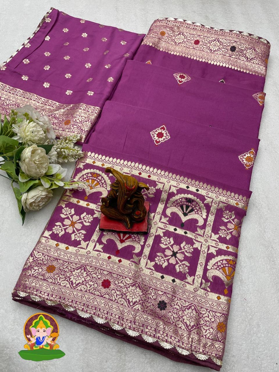 Viscose Dola Silk Saree Meenakari Zari Work