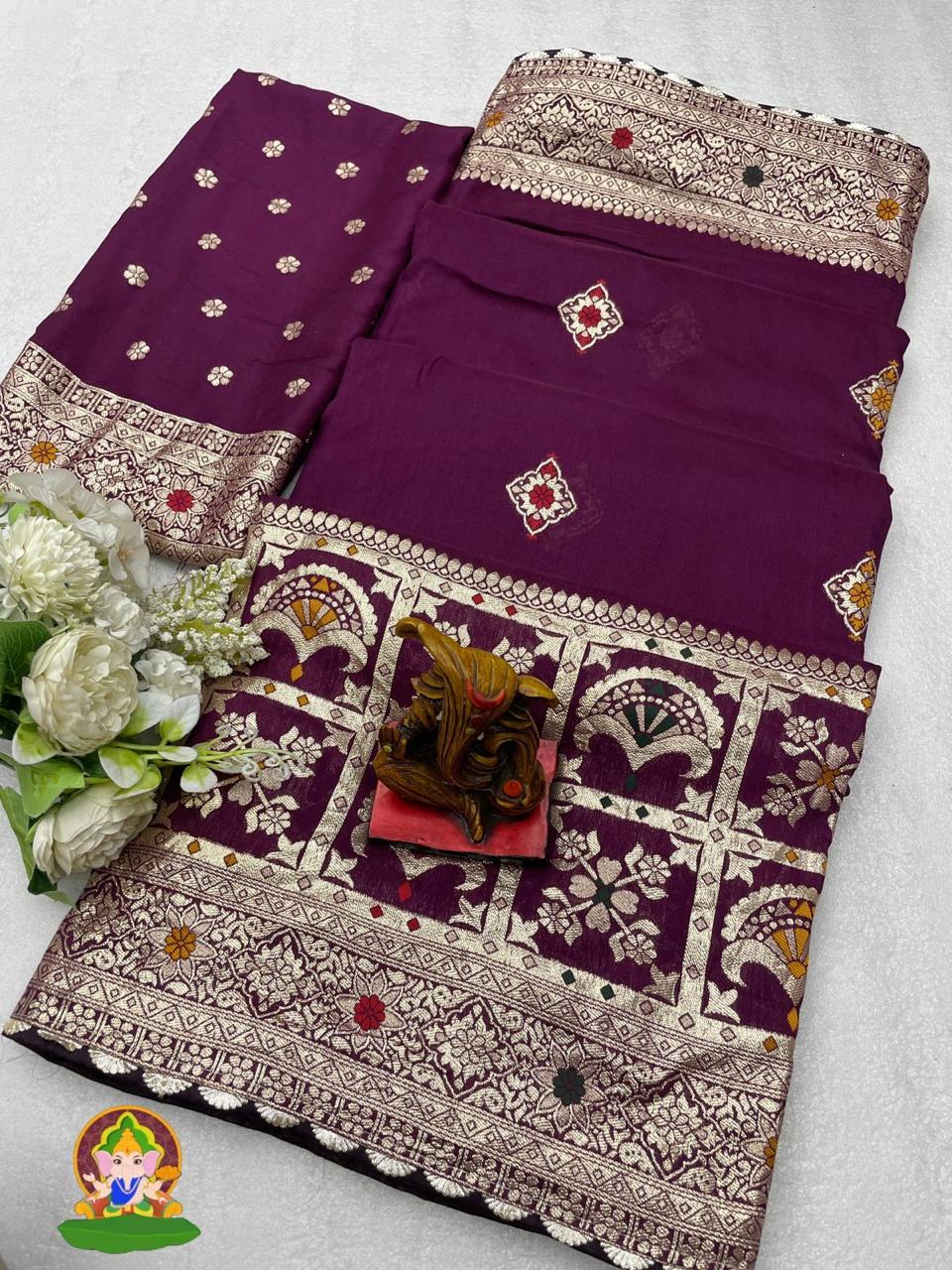 Viscose Dola Silk Saree Meenakari Zari Work