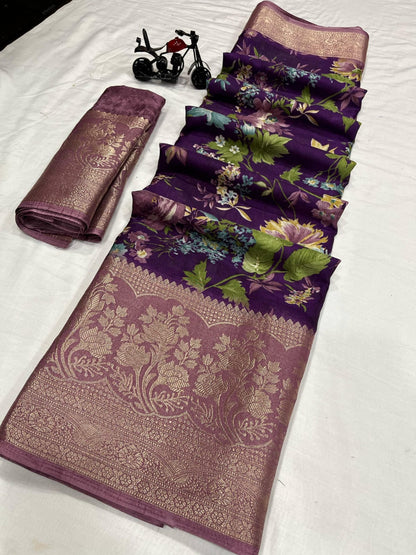 Soft Dola Silk Saree With Floral Design