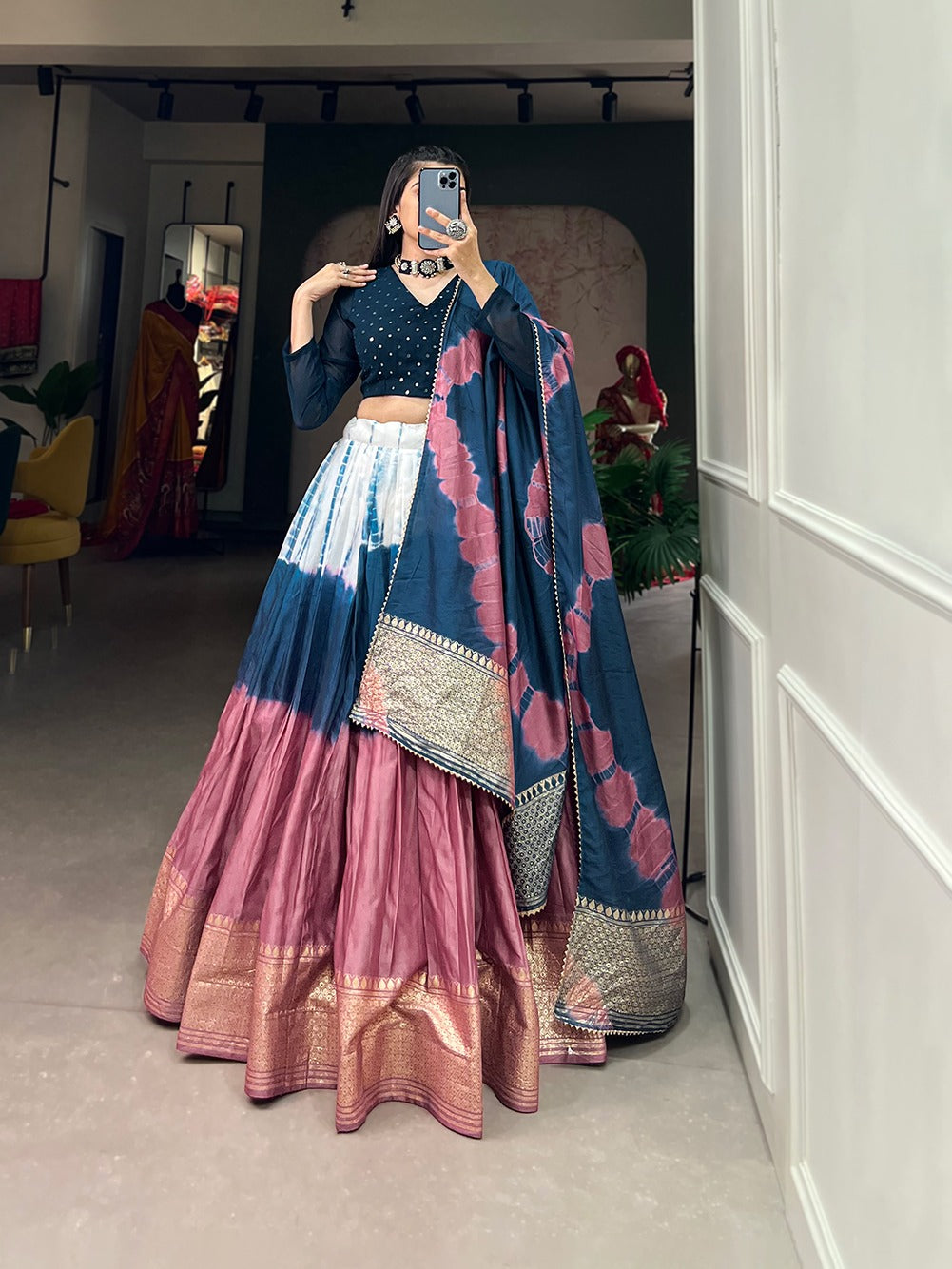 Soft Chanderi Lehenga With Sibori Printing