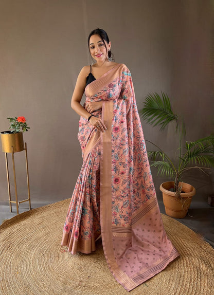 Soft Digital Printed Silk Saree With Zari Weaving Border