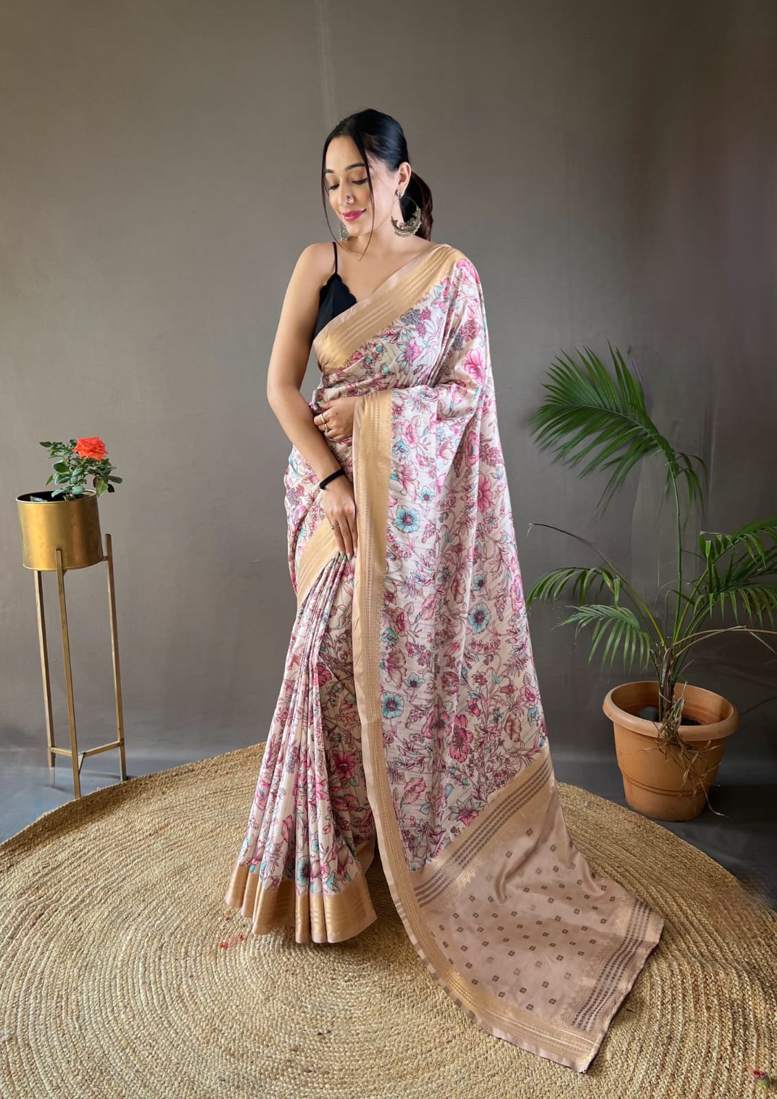 Soft Digital Printed Silk Saree With Zari Weaving Border