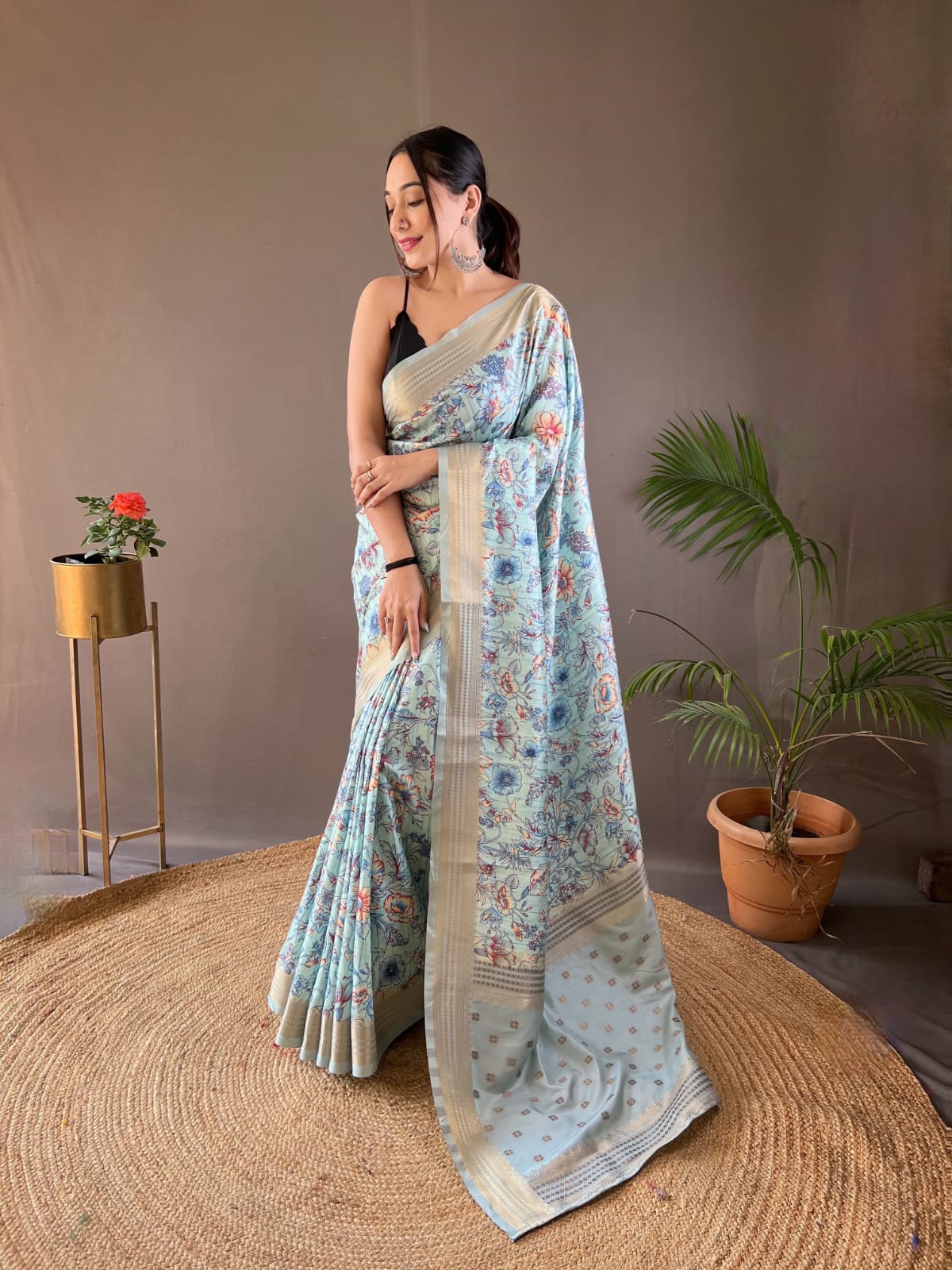 Soft Digital Printed Silk Saree With Zari Weaving Border