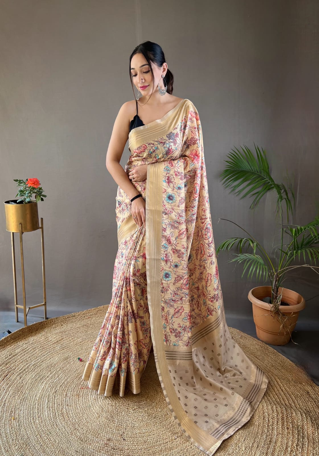 Soft Digital Printed Silk Saree With Zari Weaving Border