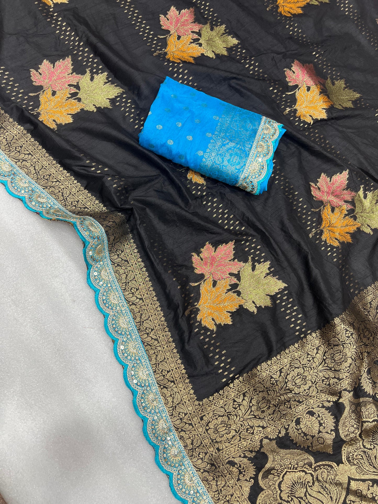 Dola Silk Saree With Meenakari Zari Weaving and Sequence Border Lace