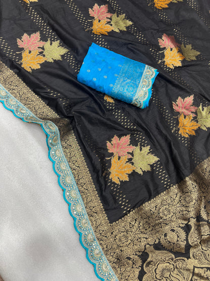 Dola Silk Saree With Meenakari Zari Weaving and Sequence Border Lace