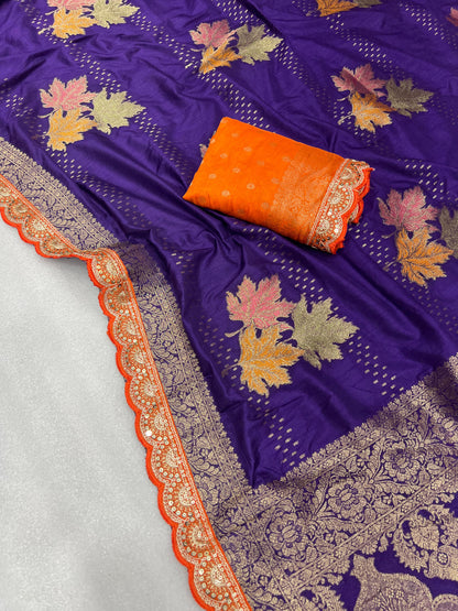 Dola Silk Saree With Meenakari Zari Weaving and Sequence Border Lace