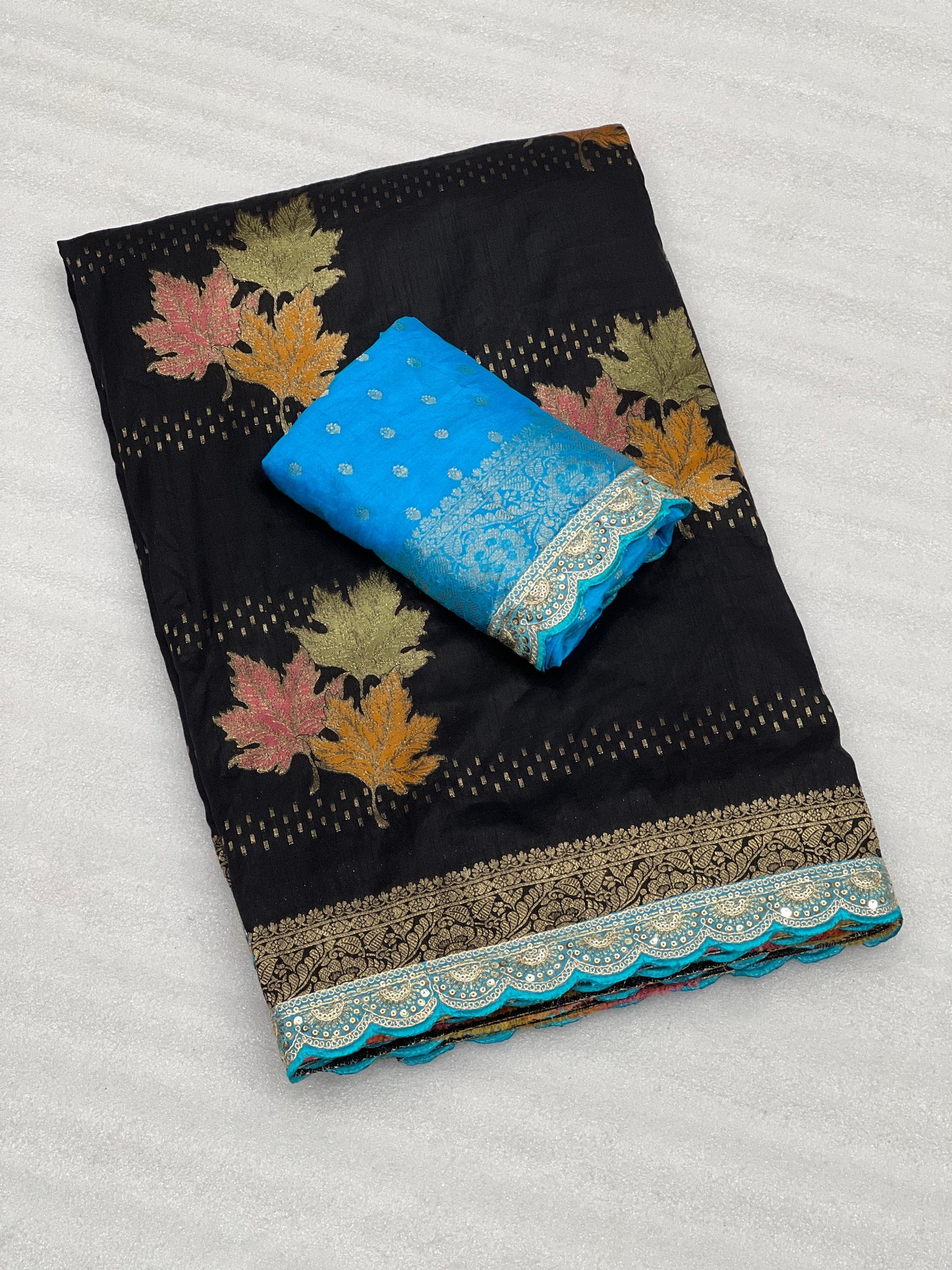 Dola Silk Saree With Meenakari Zari Weaving and Sequence Border Lace