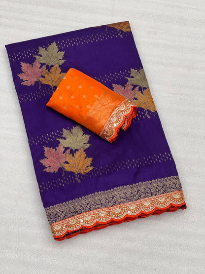 Dola Silk Saree With Meenakari Zari Weaving and Sequence Border Lace