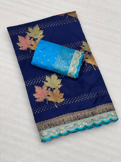 Dola Silk Saree With Meenakari Zari Weaving and Sequence Border Lace