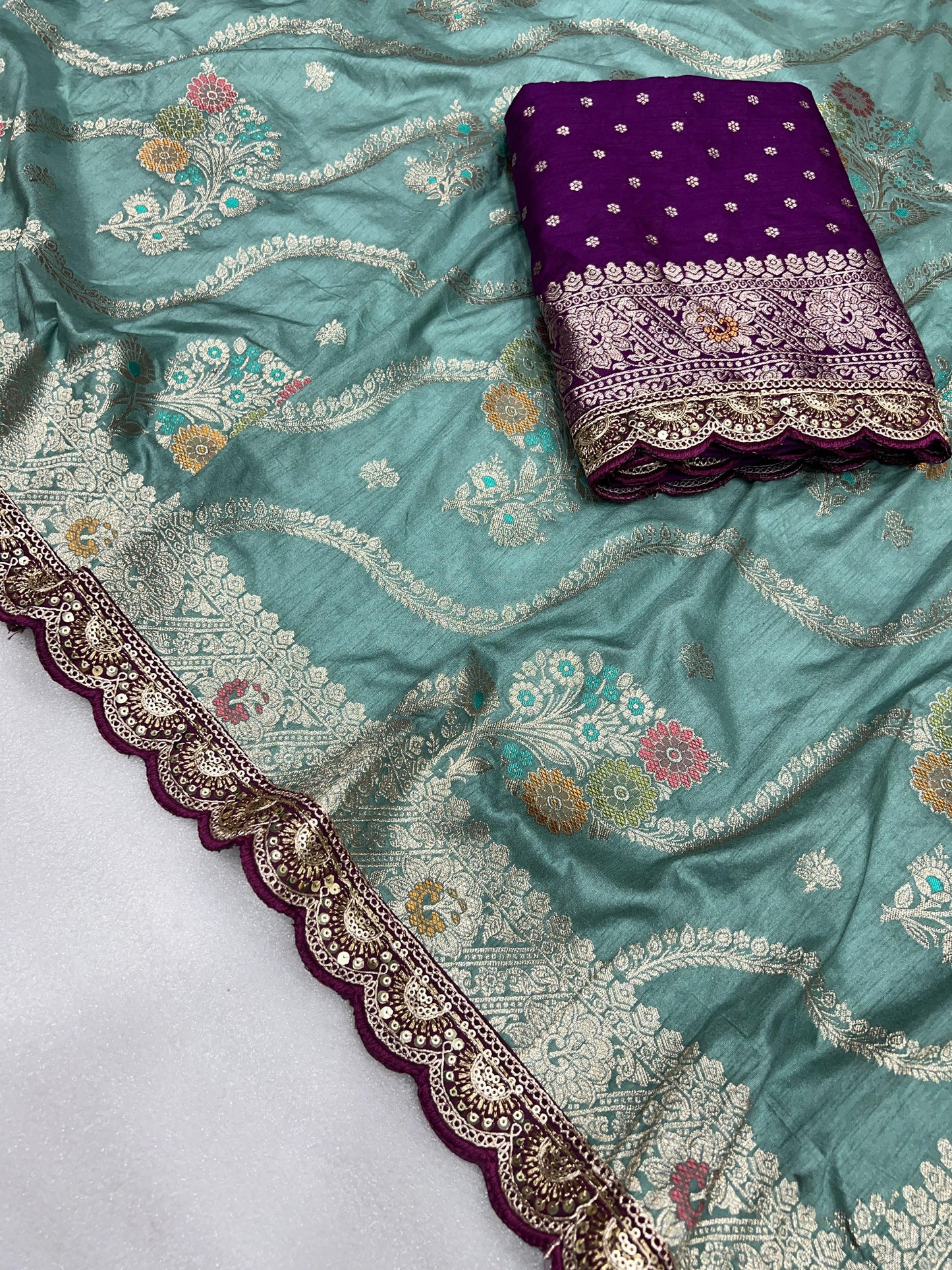 Dola Silk Saree With Embroidery and Thread Work Border