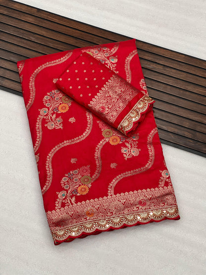 Dola Silk Saree With Embroidery and Thread Work Border