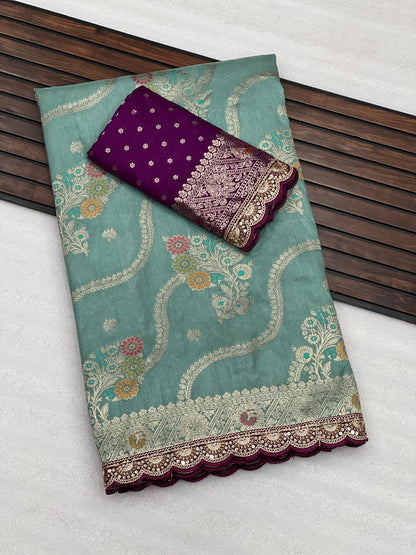 Dola Silk Saree With Embroidery and Thread Work Border