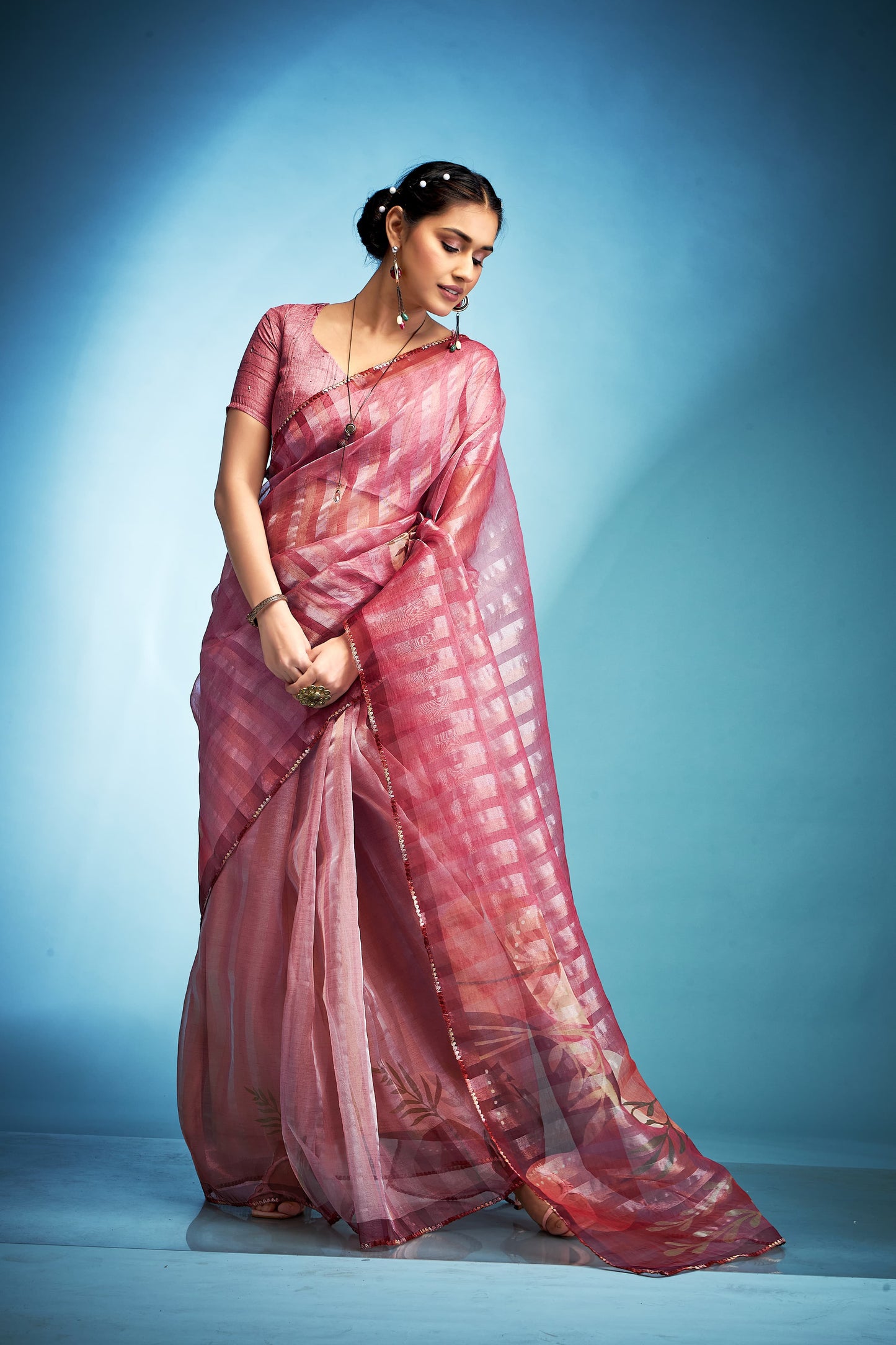 Tissue Silk Saree With Handwork Based Silk Blouse