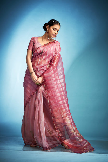 Tissue Silk Saree With Handwork Based Silk Blouse