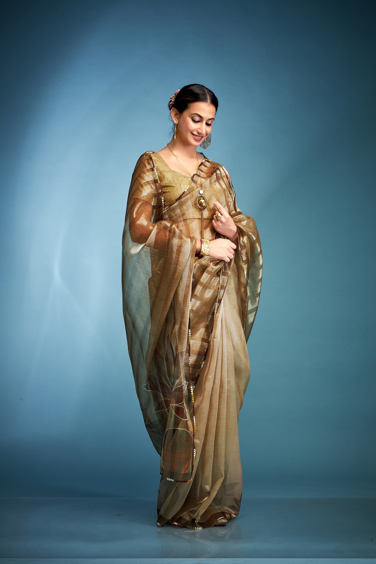 Tissue Silk Saree With Handwork Based Silk Blouse