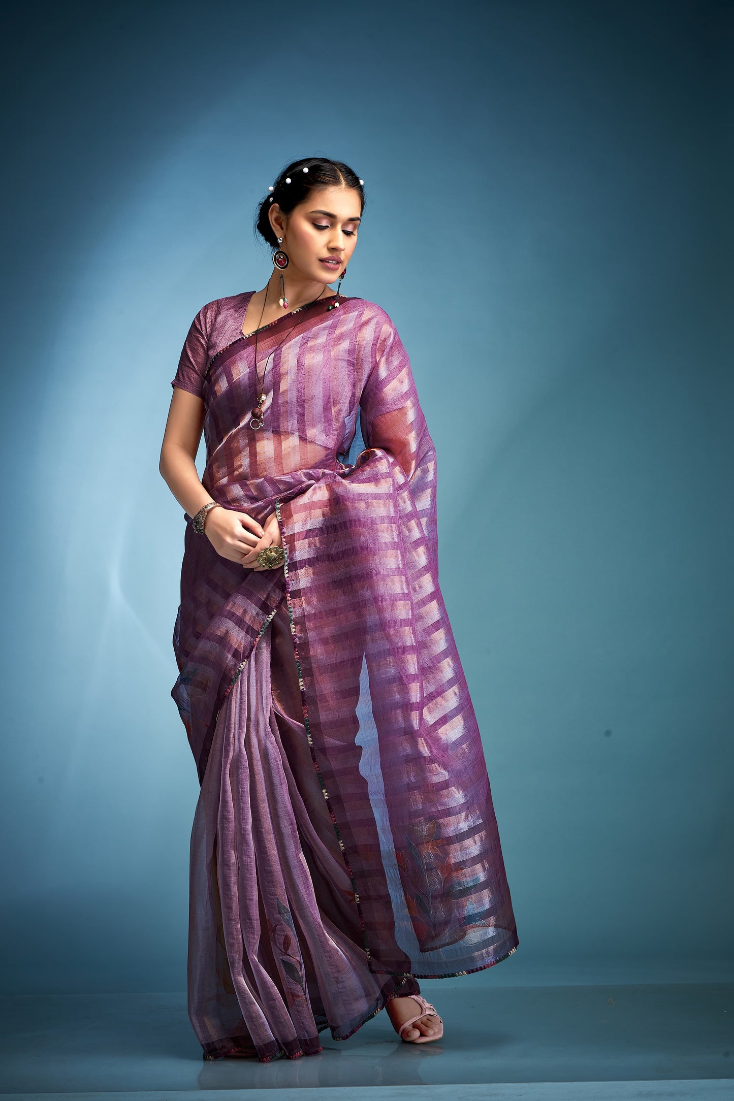 Tissue Silk Saree With Handwork Based Silk Blouse