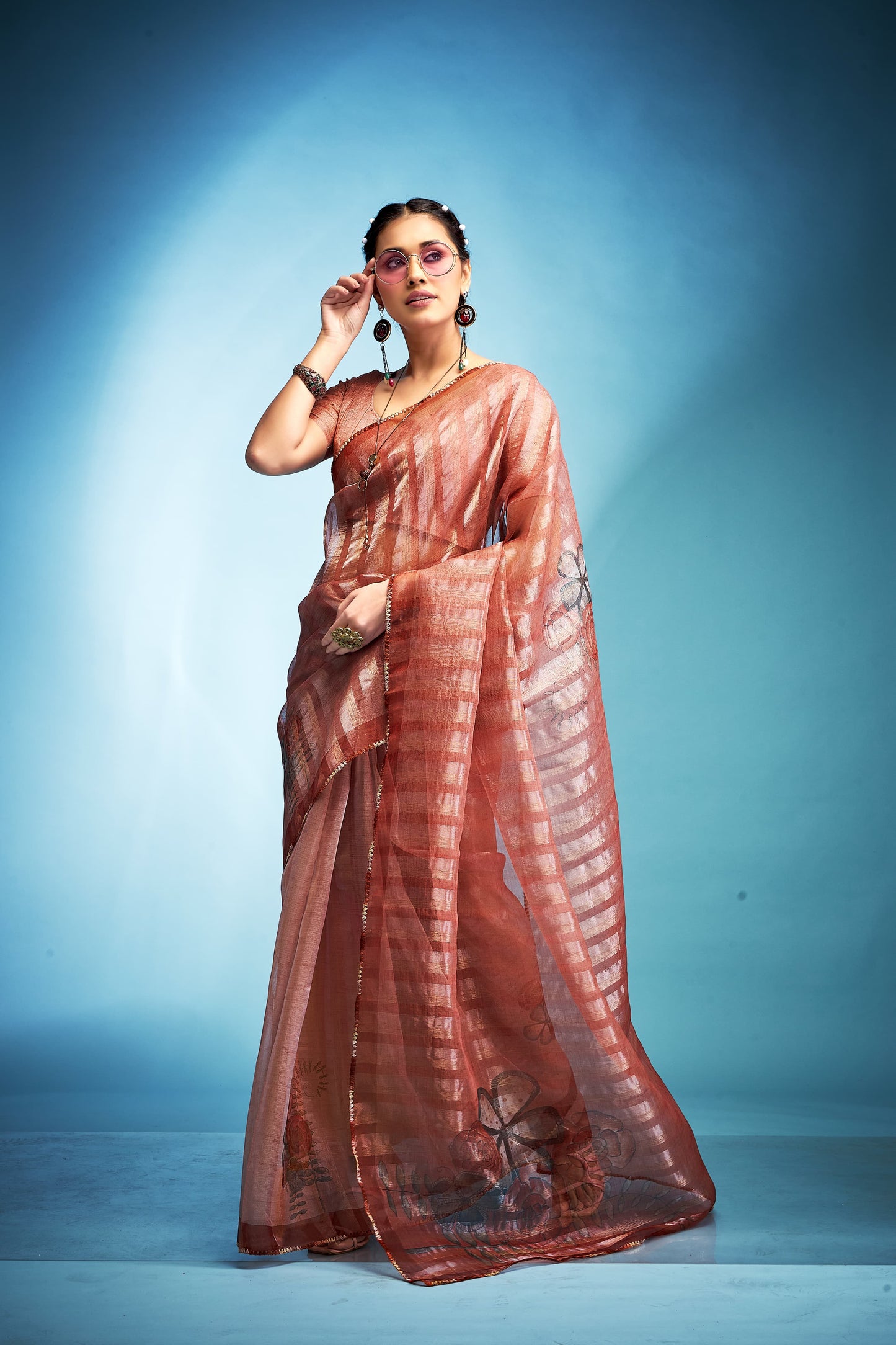 Tissue Silk Saree With Handwork Based Silk Blouse